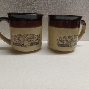 2 VTG Farmhouse ‘Rise and Shine Homemade Biscuits’ Ceramic Coffee Mug 1986 10oz